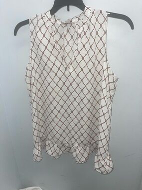 LOFT Sleeveless Ivory Camisole with Brown Lattice Print